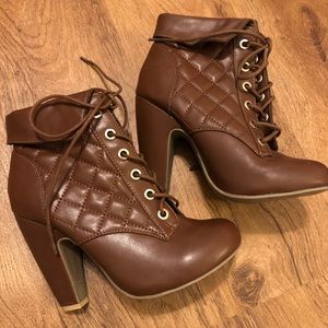 Brown Faux Leather Ankle Booties